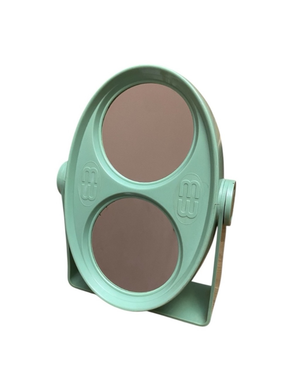 Vintage MCM Molded Mint Green Double Sided Mirror Hard Plastic Vanity 60s